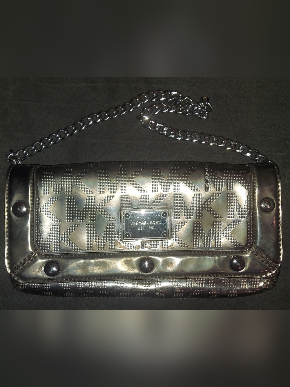 Michael Kors Metallic Gold Logo Chain Clutch Bag